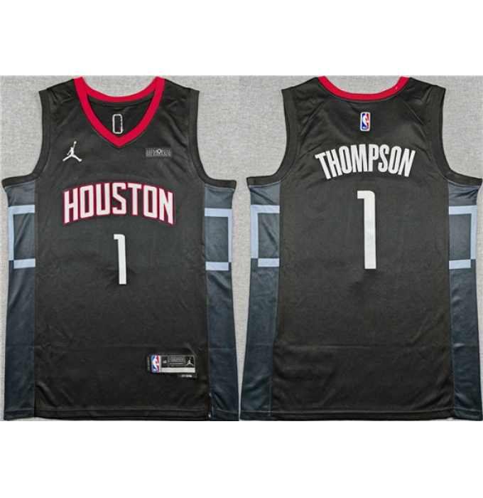 Men's Houston Rockets #1 Amen Thompson Black Statement Edition Stitched Jersey
