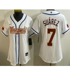 Women's Venezuela #7 Eugenio Suarez White 2026 World Baseball Classic Cool Base Jersey