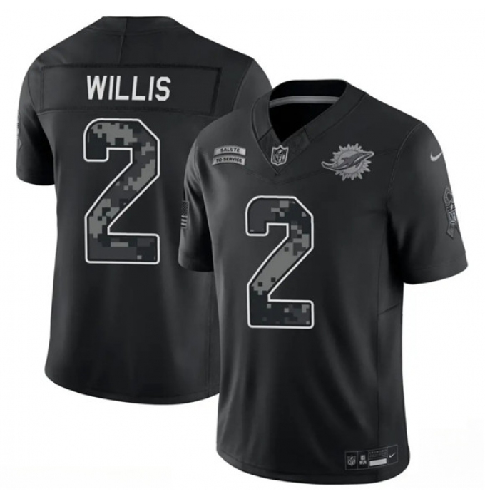 Men's Miami Dolphins #2 Malik Willis Black F.U.S.E. 2026 Salute to Service Limited Football Stitched Jersey