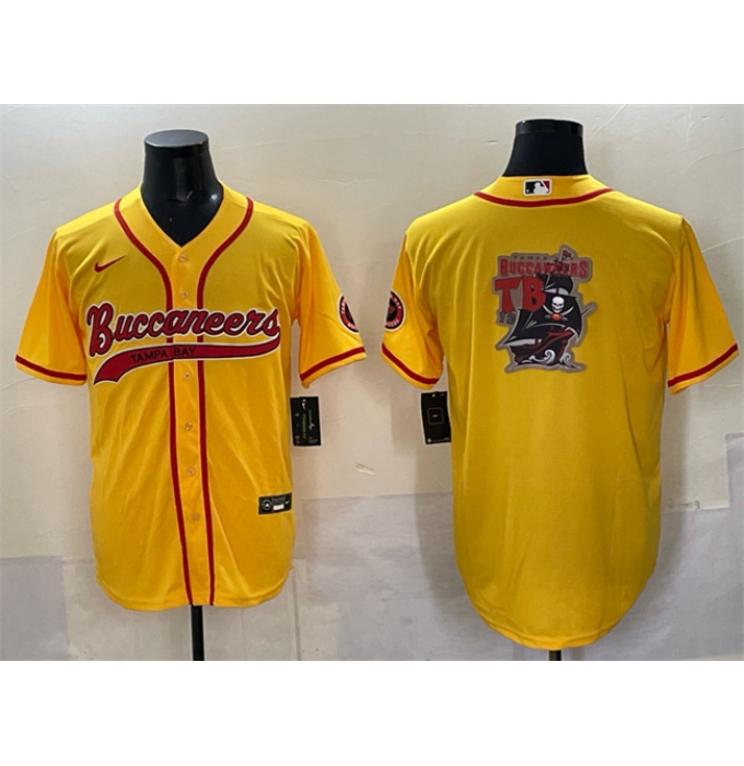 Men's Tampa Bay Buccaneers Team Big Logo Gold Cool Base Stitched Baseball Jersey