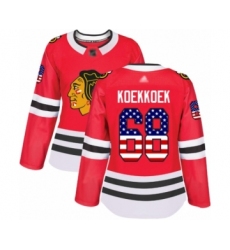 Women's Chicago Blackhawks #68 Slater Koekkoek Authentic Red USA Flag Fashion Hockey Jersey
