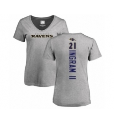 Football Women's Baltimore Ravens #21 Mark Ingram II Ash Backer V-Neck T-Shirt