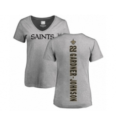 Football Women's New Orleans Saints #22 Chauncey Gardner-Johnson Ash Backer V-Neck T-Shirt