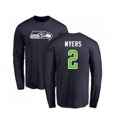 Football Seattle Seahawks #2 Jason Myers Navy Blue Name & Number Logo Long Sleeve T-Shirt