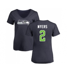 Football Women's Seattle Seahawks #2 Jason Myers Navy Blue Name & Number Logo T-Shirt