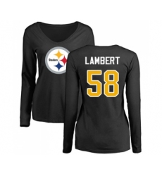 Football Women's Pittsburgh Steelers #58 Jack Lambert Black Name & Number Logo Slim Fit Long Sleeve T-Shirt