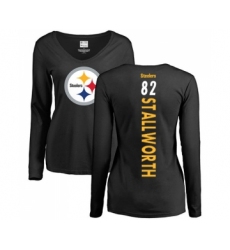 Football Women's Pittsburgh Steelers #82 John Stallworth Black Backer Slim Fit Long Sleeve T-Shirt