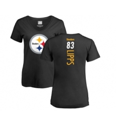 Football Women's Pittsburgh Steelers #83 Louis Lipps Black Backer Slim Fit T-Shirt