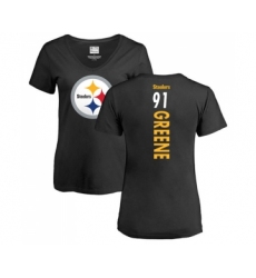 Football Women's Pittsburgh Steelers #91 Kevin Greene Black Backer Slim Fit T-Shirt