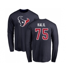 Football Houston Texans #75 Matt Kalil Navy Blue Name & Number Logo Long Sleeve T-Shirt