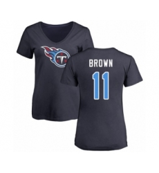 Football Women's Tennessee Titans #11 A.J. Brown Navy Blue Name & Number Logo T-Shirt