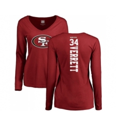 Football Women's San Francisco 49ers #34 Jason Verrett Red Backer Long Sleeve T-Shirt
