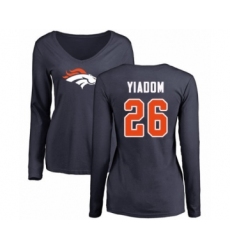 Football Women's Denver Broncos #26 Isaac Yiadom Navy Blue Name & Number Logo Long Sleeve T-Shirt