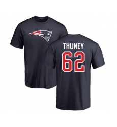 Football New England Patriots #62 Joe Thuney Navy Blue Name & Number Logo T-Shirt