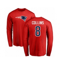Football New England Patriots #8 Jamie Collins Red Name & Number Logo Long Sleeve T-Shirt