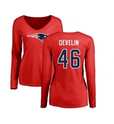 Football Women's New England Patriots #46 James Develin Red Name & Number Logo Slim Fit Long Sleeve T-Shirt