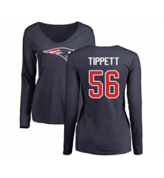 Football Women's New England Patriots #56 Andre Tippett Navy Blue Name & Number Logo Slim Fit Long Sleeve T-Shirt