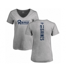 Football Women's Los Angeles Rams #91 Greg Gaines Ash Backer V-Neck T-Shirt