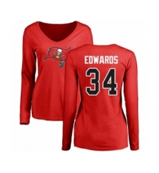Football Women's Tampa Bay Buccaneers #34 Mike Edwards Red Name & Number Logo Long Sleeve T-Shirt