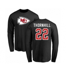 Football Kansas City Chiefs #22 Juan Thornhill Black Name & Number Logo Long Sleeve T-Shirt