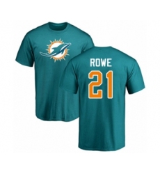 Football Miami Dolphins #21 Eric Rowe Aqua Green Name & Number Logo T-Shirt