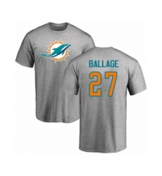 Football Miami Dolphins #27 Kalen Ballage Ash Name & Number Logo T-Shirt