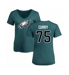 Women's Philadelphia Eagles #75 Vinny Curry Green Name & Number Logo Slim Fit T-Shirt