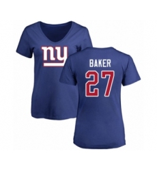 Football Women's New York Giants #27 Deandre Baker Royal Blue Name & Number Logo T-Shirt