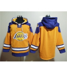 Men's Los Angeles Lakers Blank Yellow Lace-Up Pullover Hoodie