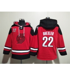 Men's Portland Trail Blazers #22 Clyde Drexler Red Lace-Up Pullover Hoodie