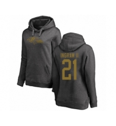 Football Women's Baltimore Ravens #21 Mark Ingram II Ash One Color Pullover Hoodie