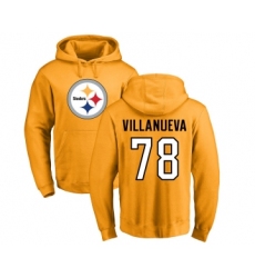 Football Pittsburgh Steelers #78 Alejandro Villanueva Gold Name & Number Logo Pullover Hoodie