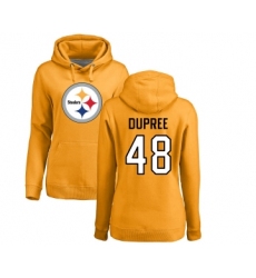 Football Women's Pittsburgh Steelers #48 Bud Dupree Gold Name & Number Logo Pullover Hoodie