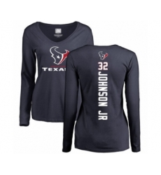 Football Women's Houston Texans #32 Lonnie Johnson Navy Blue Backer Long Sleeve T-Shirt