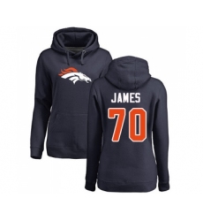Football Women's Denver Broncos #70 Ja'Wuan James Navy Blue Name & Number Logo Pullover Hoodie