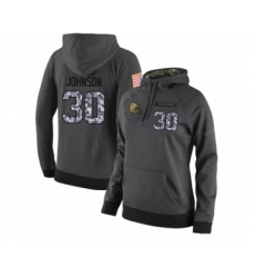 Football Women's Cleveland Browns #30 D'Ernest Johnson Stitched Black Anthracite Salute to Service Player Performance Hoodie