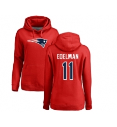 Football Women's New England Patriots #11 Julian Edelman Red Name & Number Logo Pullover Hoodie