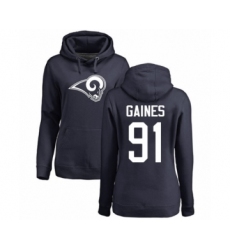Football Women's Los Angeles Rams #91 Greg Gaines Navy Blue Name & Number Logo Pullover Hoodie