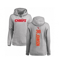 Football Women's Kansas City Chiefs #38 Dontae Johnson Ash Backer Pullover Hoodie