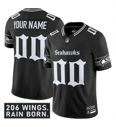 Men's Seattle Seahawks Active Player Custom Black 2025 F.U.S.E. 'Gothic Rain City Shadows Edition' Vapor Limited Stitched Jersey