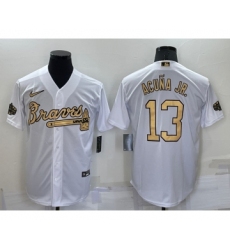 Men's Atlanta Braves #13 Ronald Acuna Jr White 2022 All Star Stitched Cool Base Nike Jersey