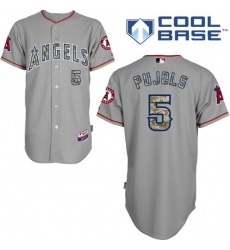Men's Majestic Los Angeles Angels of Anaheim #5 Albert Pujols Replica Grey USMC Cool Base MLB Jersey