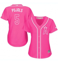 Women's Majestic Los Angeles Angels of Anaheim #5 Albert Pujols Authentic Pink Fashion MLB Jersey