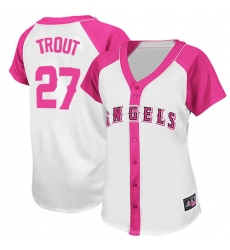Women's Majestic Los Angeles Angels of Anaheim #27 Mike Trout Authentic White/Pink Splash Fashion MLB Jersey