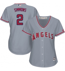 Women's Majestic Los Angeles Angels of Anaheim #2 Andrelton Simmons Replica Grey Road Cool Base MLB Jersey