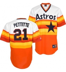 Men's Mitchell and Ness Houston Astros #21 Andy Pettitte Authentic White/Orange Throwback MLB Jersey