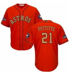 Youth Majestic Houston Astros #21 Andy Pettitte Authentic Orange Alternate 2018 Gold Program Cool Base MLB Jersey