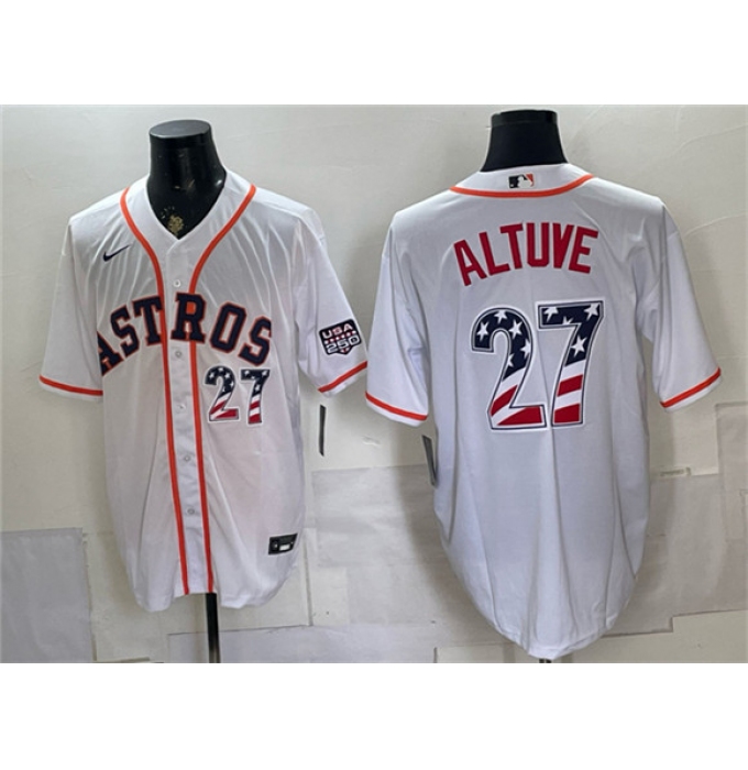 Men's Houston Astros #27 Jose Altuve White USA 250 Fourth of July Home Stitched Baseball Jersey