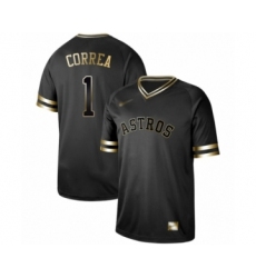 Men's Houston Astros #1 Carlos Correa Authentic Black Gold Fashion Baseball Jersey