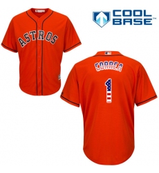 Men's Majestic Houston Astros #1 Carlos Correa Authentic Orange USA Flag Fashion MLB Jersey